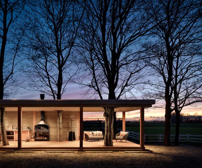 tuinhuis zonsondergang hout